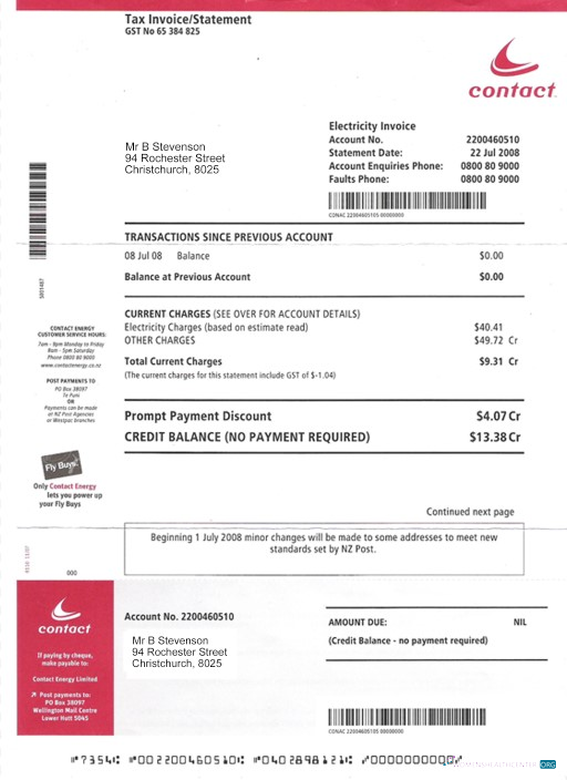 download download New Zealand Electricity utility bill PSD photoshop template photoshop template